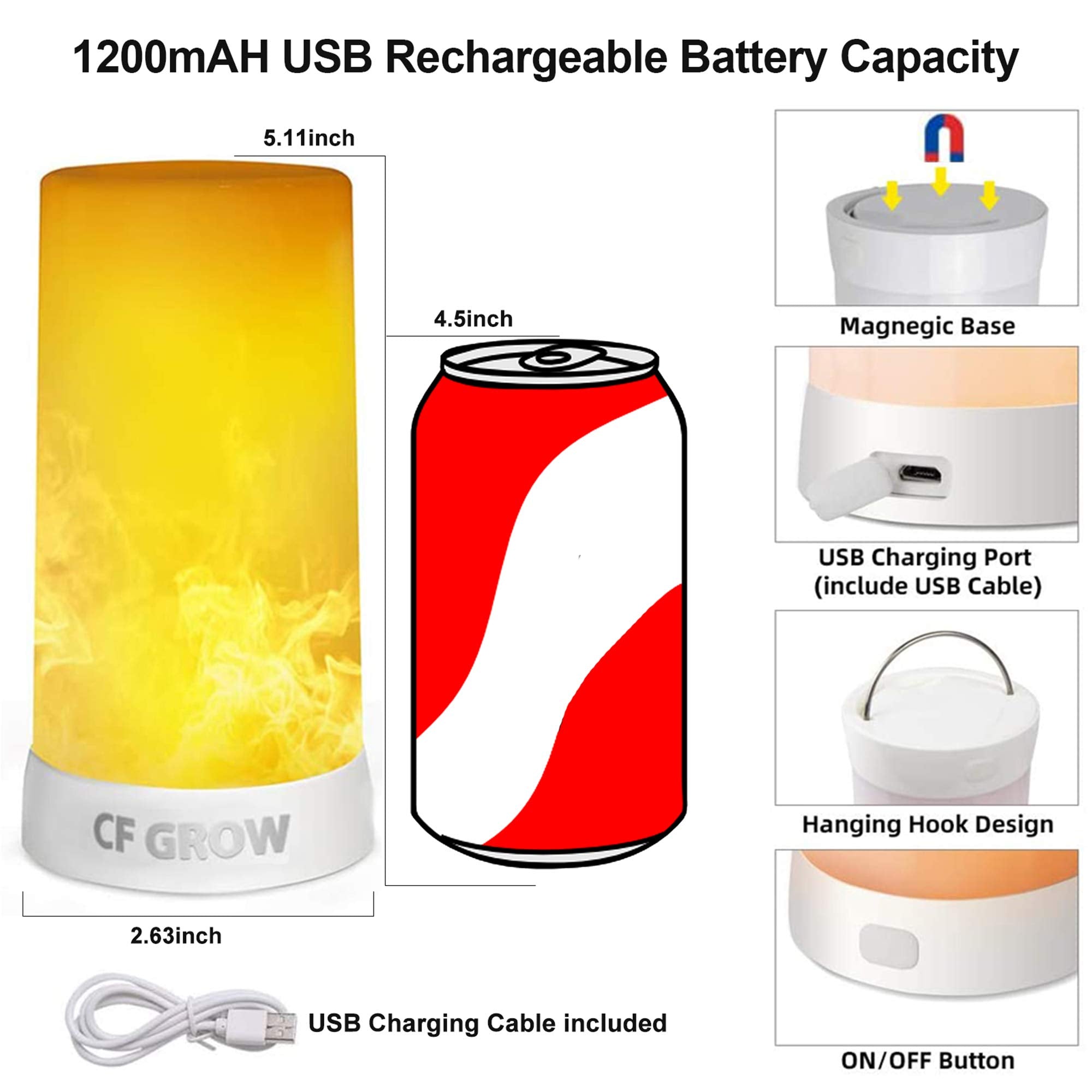 Led Flame Effect Light,Usb Rechargeable Outdoor Flame Table Lamp Waterproof Dimmable 4 Modes Lantern,Flame Lamp With Gravity Sen